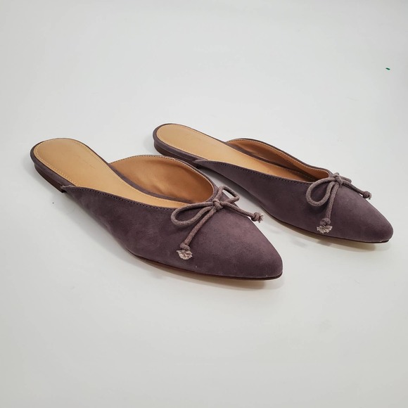 LOFT Shoes - LOFT women 8M Ballet Mule Flat Grey Taupe Faux Suede Bow Point Toe Shoe